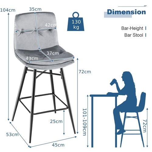 Velvet bar stools set 35h - bar,